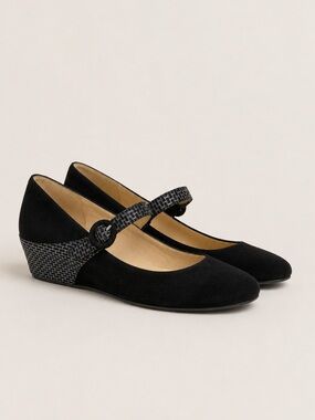 Amalfi by Rangoni Black Suede Mary Jane Wedge Shoes